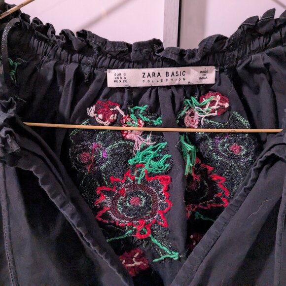 Zara Boho Cropped Embroidered Peasant Top - Picture 5 of 12